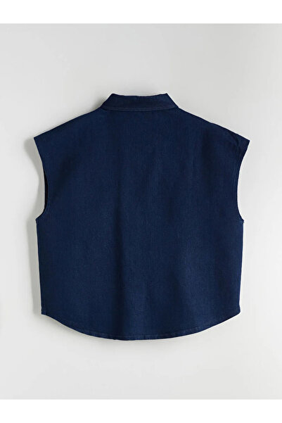 LC Waikiki Navy Blue Shirt Collar Women's Jean Vest