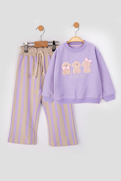 baby flamindo طقم رياضي موسمي للفتيات مطرز ومطبوع بخطوط من خيطين