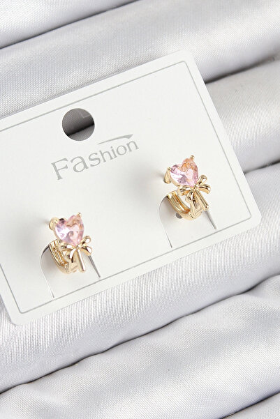 shopwave Brass Zircon Stone Bow Heart Model Gold Color Children's Earrings