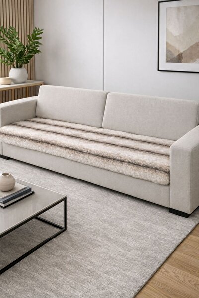 MER HOME Fur Long-Haired Plush for 3-Person Sofa (1 Piece) 80*190cm (Beige) O...