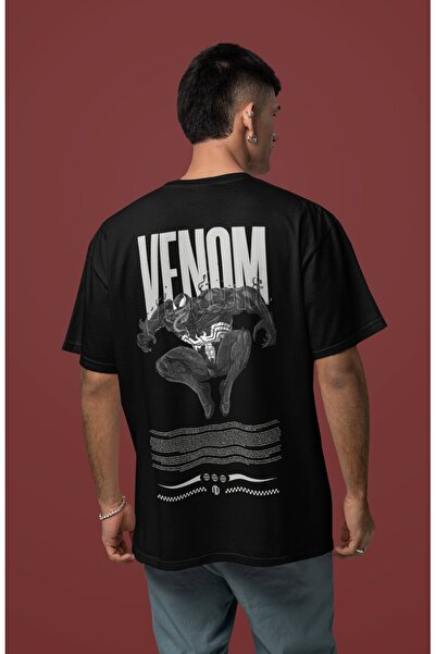 SEVBANO تي شيرت فينوم راك مطبوع للجنسين قصة فضفاضة بشخصية من الأفلام