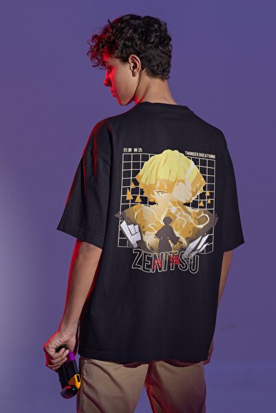 SEVBANO Μπλουζάκι Άνιμε με στάμπα στην πλάτη Zenitsu Agatsuma, Unisex, Oversize