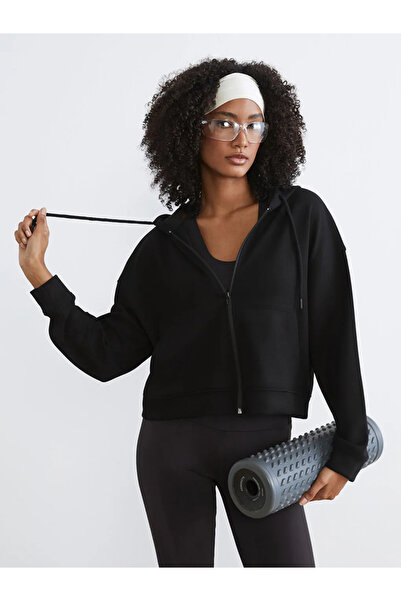 LC Waikiki   Black Hooded Women's Zippered Sweatshirt