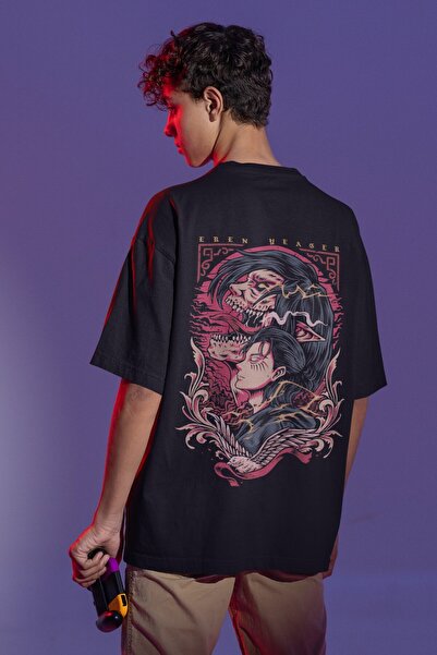 SEVBANO Tricou anime oversize unisex cu imprimeu pe spate Attack On Titan Ere...