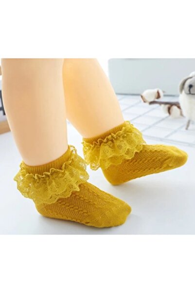 Pure Boutique Mustard yellow socks with fabric and lace pattern
