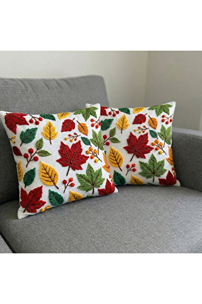 Hayal Dekoratif Embroidery Knit Patterned Digital Printed Autumn Themed White...