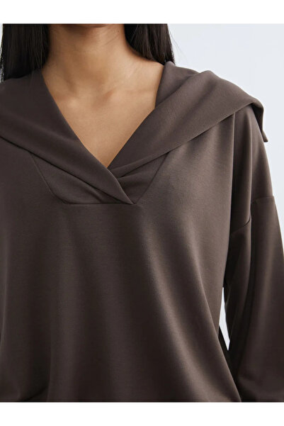 LC Waikiki Brown Polo Neck Oversized Women's Sweatshirt