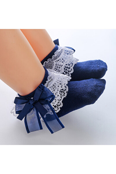 Pure Boutique Navy blue socks with lace and tulle and satin bow