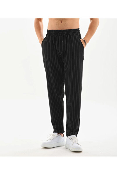 JANES Μαύρο ριγέ παντελόνι Unisex