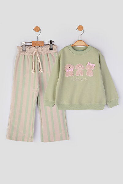 baby flamindo طقم رياضي موسمي للفتيات مطرز ومطبوع بخطوط من خيطين