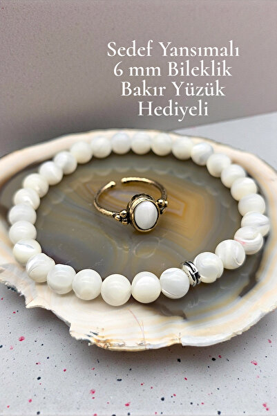 NBS Beautiful Naturel Stones Bracelet with Reflective 6 mm Natural Stone Copper Ring Gift (Size Options Available)