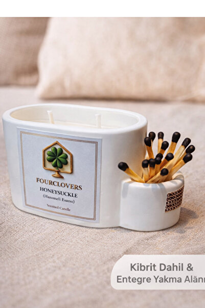 FourClovers Hanımeli Kokulu 2 Fitilli Beton Mum – Kibritlikli, Entegre Yakma ...