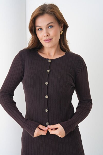 mysimy Women's Circular Neck Button Closure Terry Jacket Dress Knitwear Set