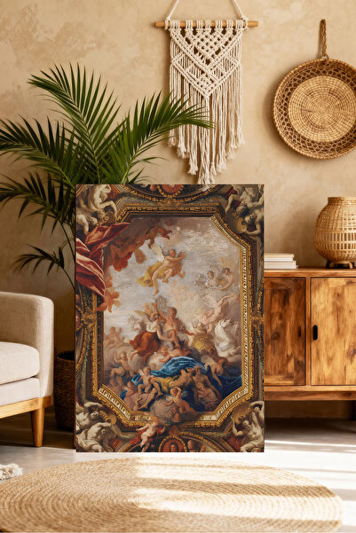 Mushen Studio Rönesans Serisi - Klasik Barok Tavan Freski Tasarımlı UV Baskı Pamuklu Kanvas Tablo