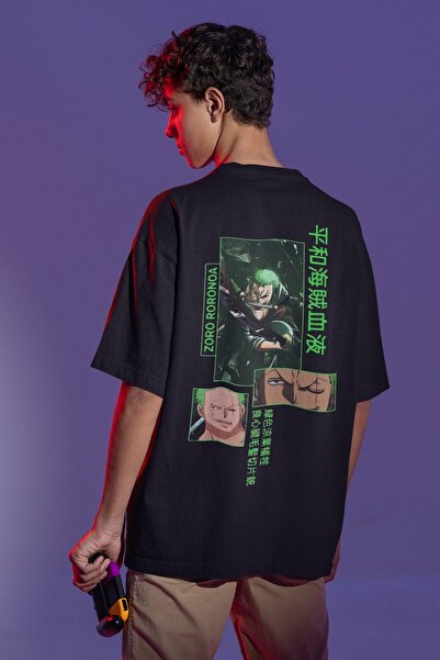 SEVBANO تي شيرت رورونوا زورو ون بيس مطبوع للجنسين قصة فضفاضة تي شيرت أنيمي