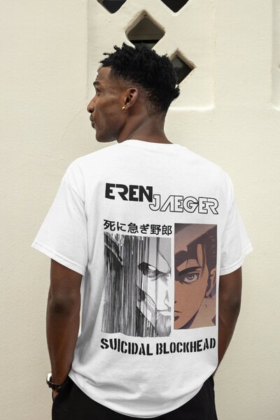 SEVBANO Tricou anime oversize unisex cu imprimeu pe spate Eren Yaeger Attack ...