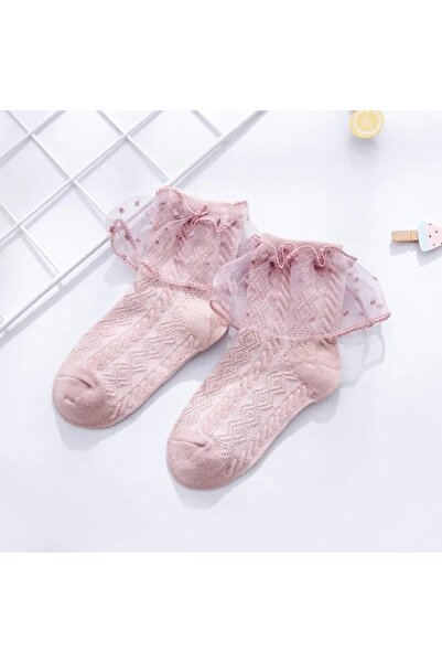 Pure Boutique Лилави чорапи с платнена шарка и тюлени волани