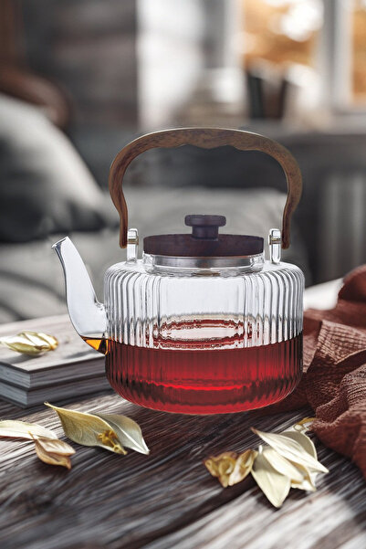 SODELICIOUS COFFEE TEA 1200 ml Akasya Striped Glass Teapot with Handle