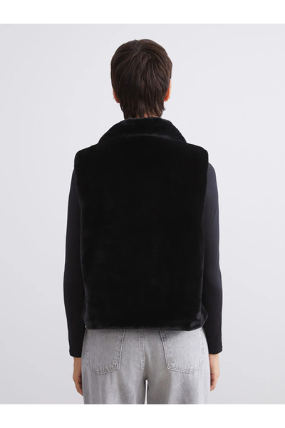 LC Waikiki Black Mock Neck Women's Fur Vest