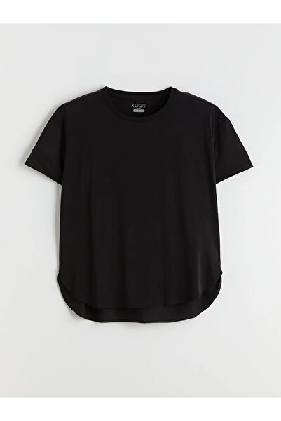 LC Waikiki Μαύρο γυναικείο αθλητικό μπλουζάκι Modal με λαιμόκοψη