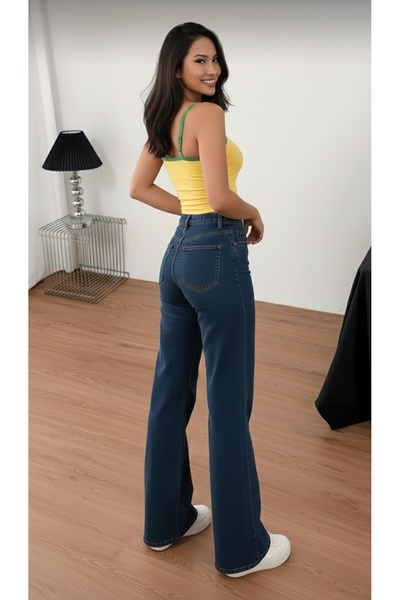 NWC Lissa 90's material elastic Casual Blue Blugi de damă Super talie înaltă ...