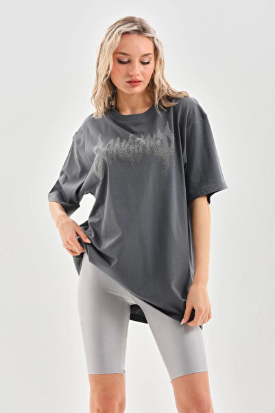 IVORA WEAR    Unisex Stone Patterned Oversize T-Shirt - Smoked