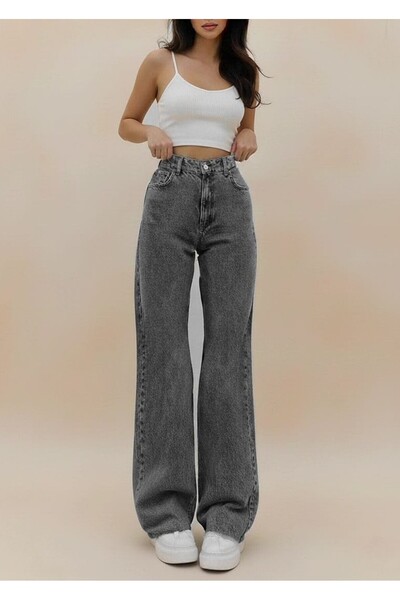 Trn JNS Lissa 90`s Likralı Salaş Füme Kar Kadın Süper Yüksek Bel Salaş Paça D...