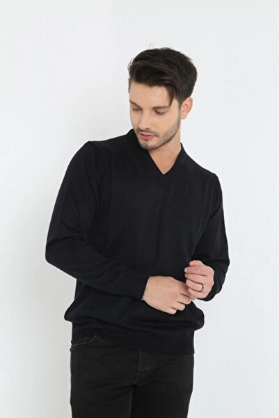 Silerra    Unisex Long Sleeve V-Neck Knitwear Sweater - Black