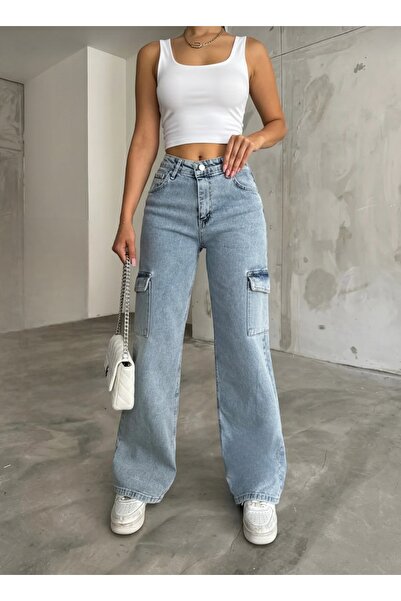 NWC Cery 90`S Stretch Fabric Shabby Cargo No Back Pocket Blue Super High Wais...