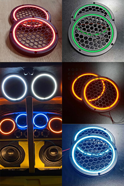 sahmeran oto aksesuar 20CM Neon Işıklı Hoparlör ve Midrange Kapağı 1takım (2a...