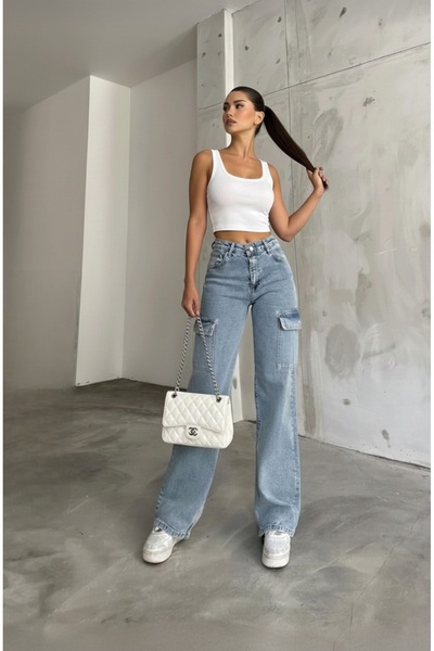 NWC Cery 90`s material elastic Casual Cargo fără buzunar din spate, albastru,...