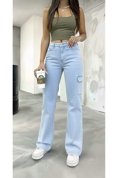 NWC Cery 90`S Stretch Fabric Casual Cargo No Back Pocket Baby Blue Super High...