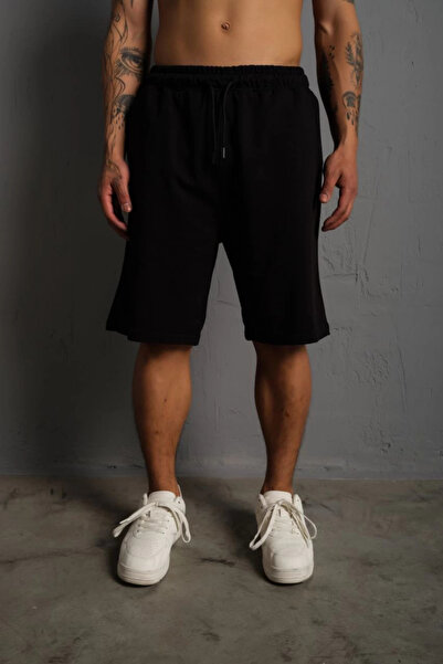 modamtn شورت مستقيم كبير الحجم بخيطين للجنسين - أسود