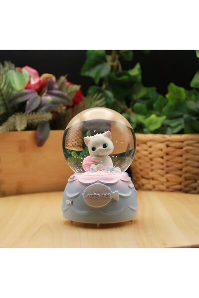 Go İthalat Pilli Işıklı Müzikli Kar Küresi–Şanslı Toplu Kedi Figürlü Eğlencel...