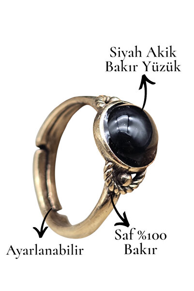 NBS Beautiful Naturel Stones Black Agate Copper Ring Adjustable Quality (Gift, Daily, Special Occasions)