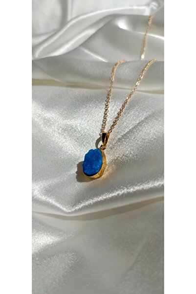 Poyi Aksesuar Blue Durzy Quartz Stone Necklace