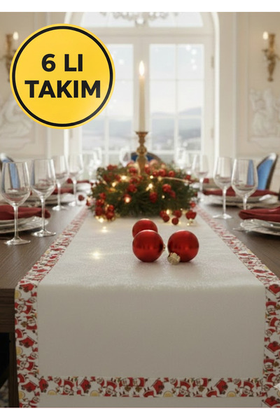 Durushe 6 lı Takım Ramazan El İşçiliği Masa Runner + 4'lü Amerikan Servis Set...