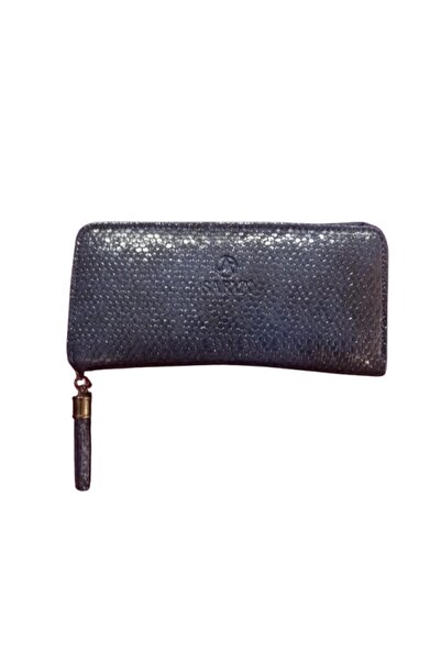 ZY BUTİK محفظة من الجلد الصناعي منقوشة باللون الأزرق الداكن مقاس 19x10 سم