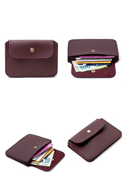 macsoo Faux Leather Claret Red Multi-Compartment Card Holder Wallet - Accordion Model Unisex Business Card Holder