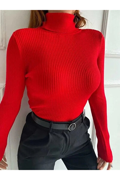 hibiscus Women's High-Rise Long Corded Knitwear Woven Badi - Red