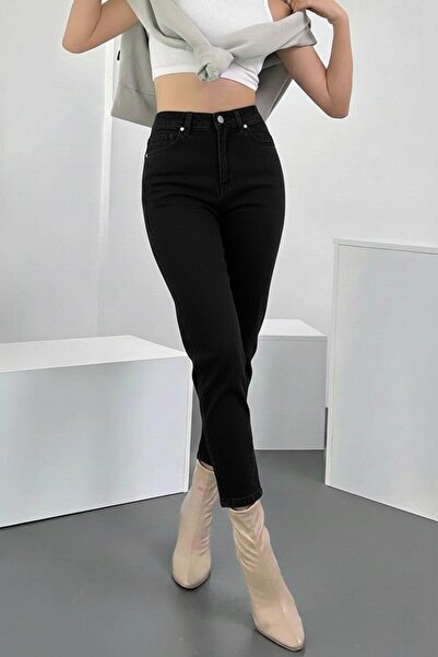 Trn JNS Pantaloni de blugi Lindy material elastic Black Mom Jean pentru femei