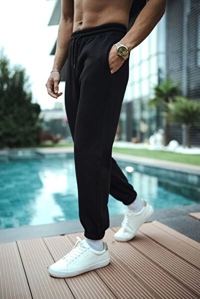 IVORA WEAR Three thread basic elastic sweatpants - black