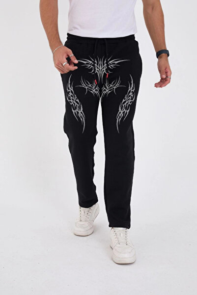 IVORA WEAR    Winter Three Thread Printed Sweatpants - Black