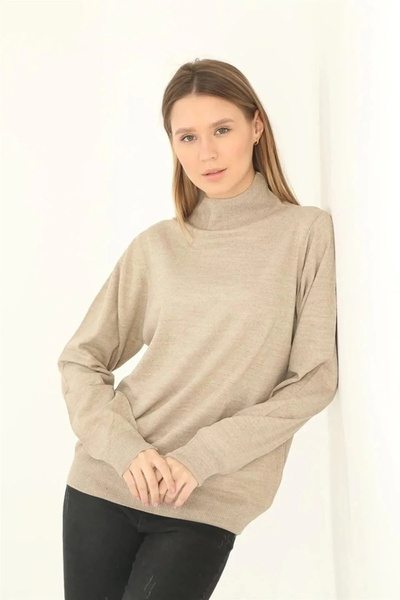 hibiscus Women's Half Turtleneck Knitwear Sweater - Beige