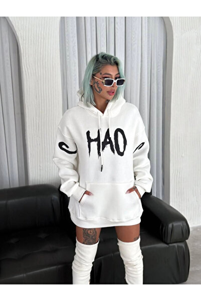 IVORA WEAR سويت شيرت شتوي بغطاء للرأس بثلاثة خيوط - أبيض