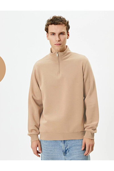 ECheffs Beige Color Unisex Long Sleeve Collared Sweatshirt - Half Back