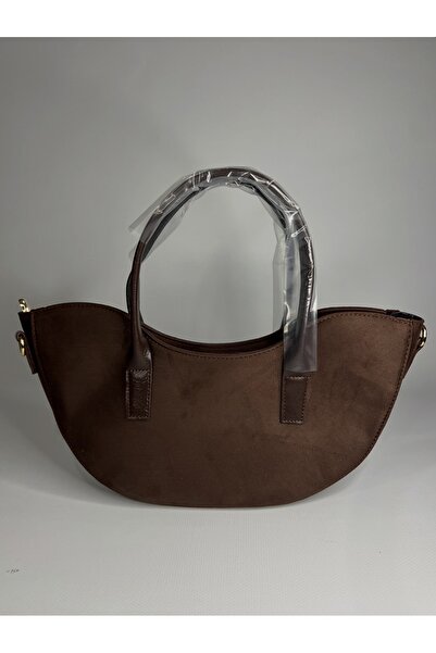 OZ&BU Oval Kesim Süet Fermuar Kapamalı El & Omuz Çantası