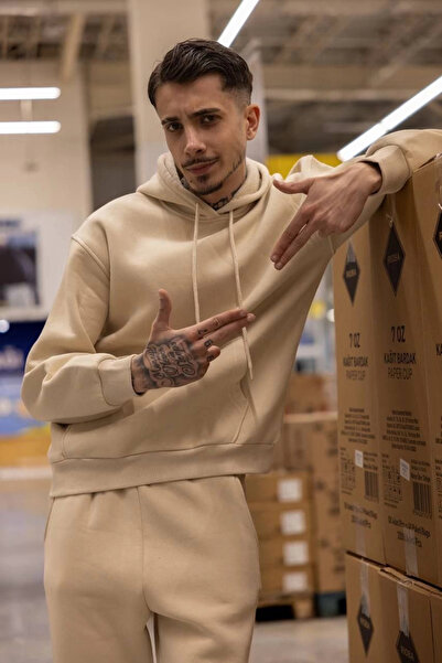 IVORA WEAR Three Thread K Hooded Tracksuit Set - Beige