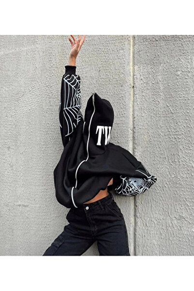 hibiscus Three Thread Bape Spider Printed Oversize Cardigan - Black