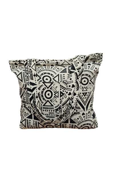 IVORA WEAR Patterned Picnic and Sea Zippered Bag with Pockets - White